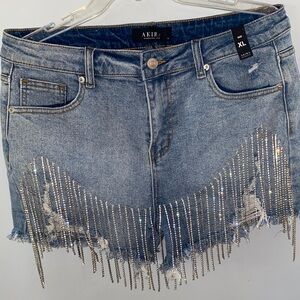AKIRA Light Blue Denim Shorts with Fringe